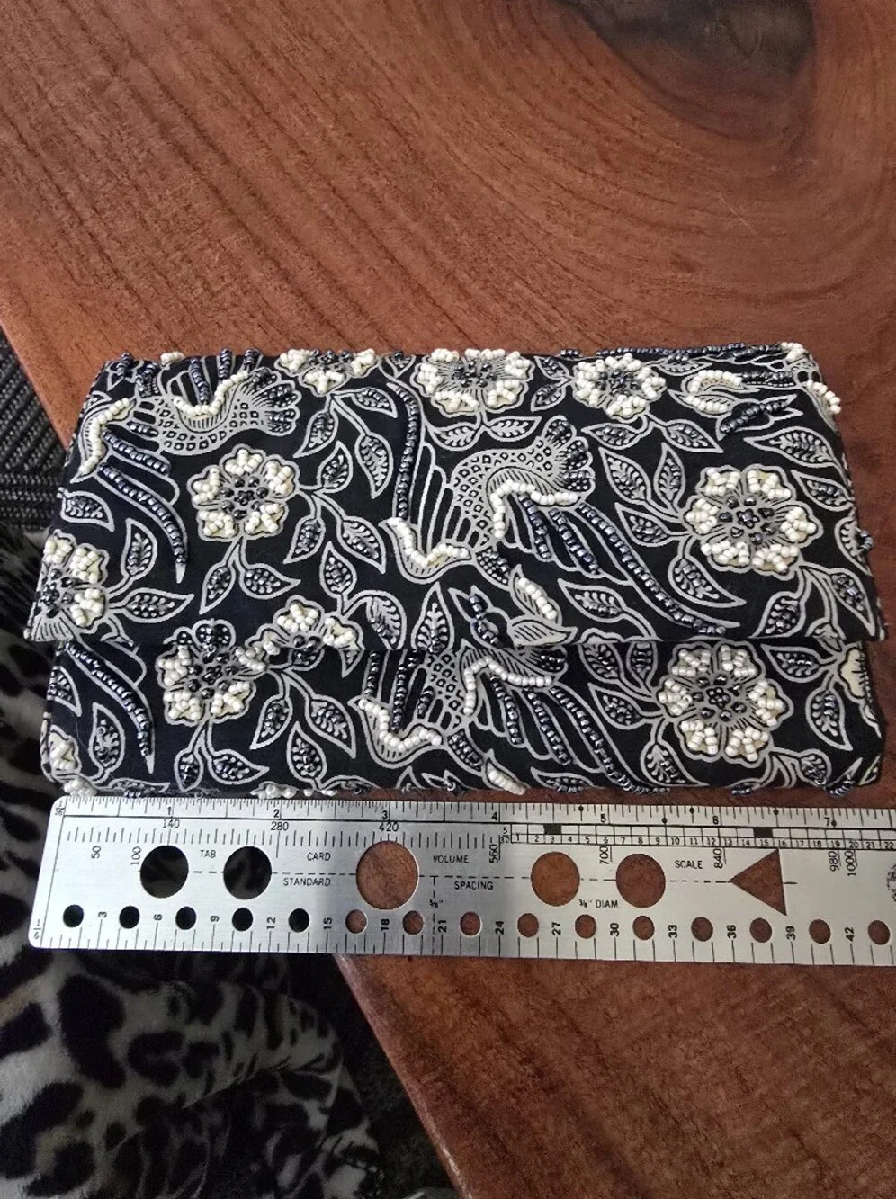 BELLASIMA Black and White Floral Embellished Foldover Clutch Made In Indonesia
